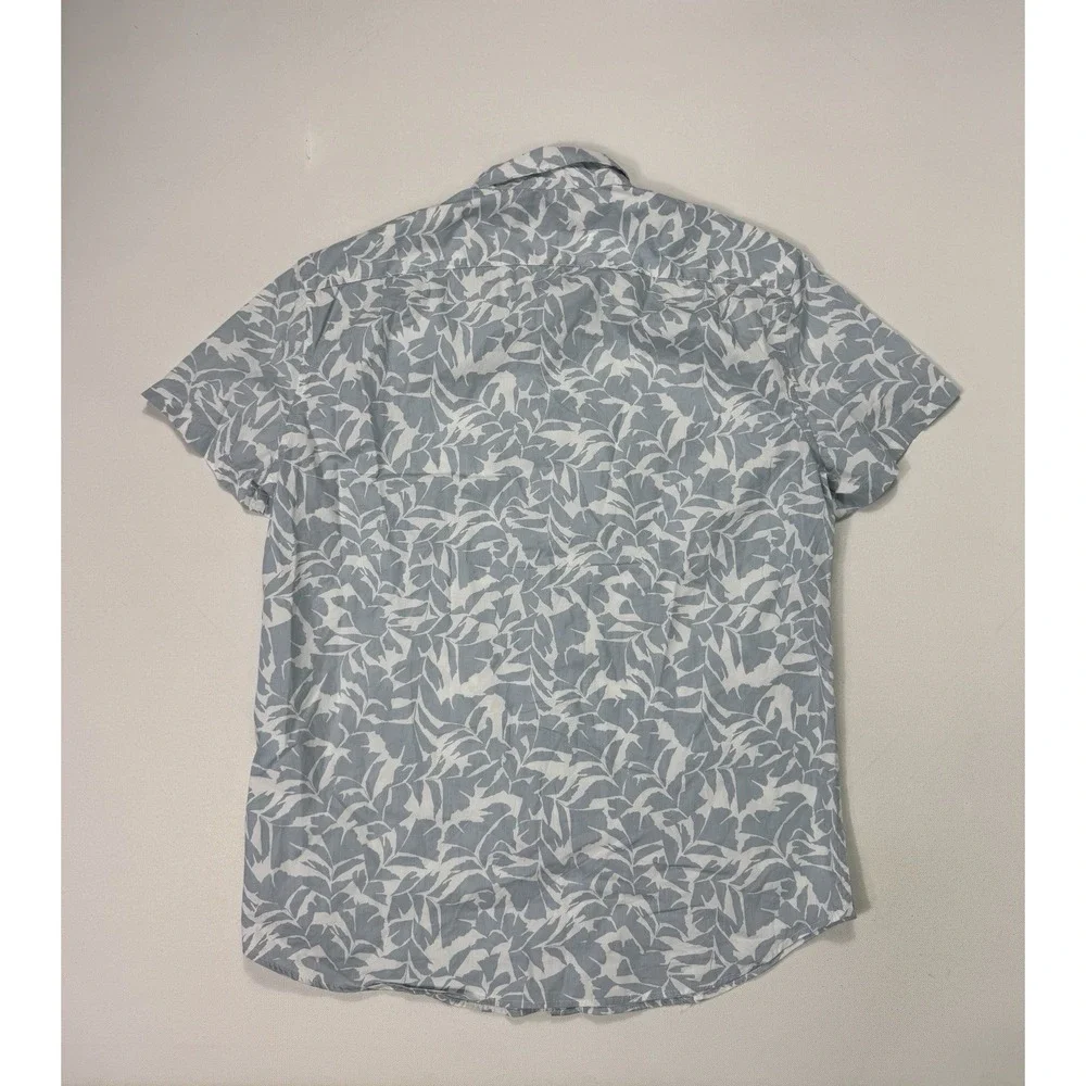 J Crew Flex Washed Slim Fit Mens Medium Floral Button Shirt Tropical Blue Leaf